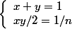 \left\{\begin{array}l x+y = 1
 \\ xy/2 = 1/n\end{array}\right.